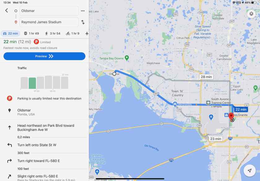 Directions from Oldsmar to Raymond James Stadium