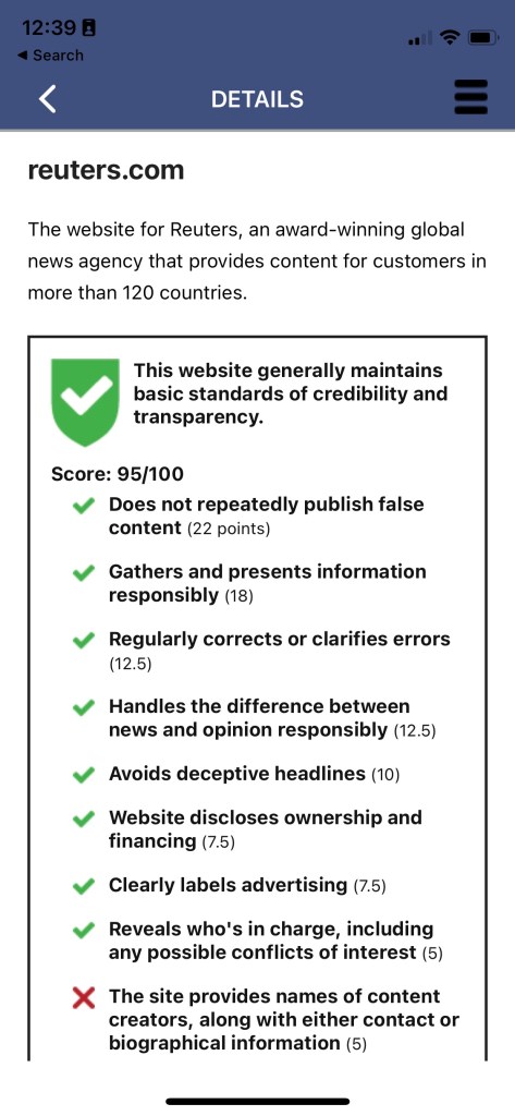 Reuters NewsGuard rating